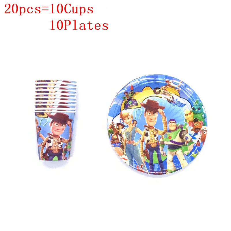 BeiPan 20pcs 20 шт/40 шт История Игрушек 4 Вуди Базз Лайтер День Рождения мультфильм бумажные чашки+ тарелка фестиваль детский душ посуда поставка - Цвет: BeiPan 20pcs