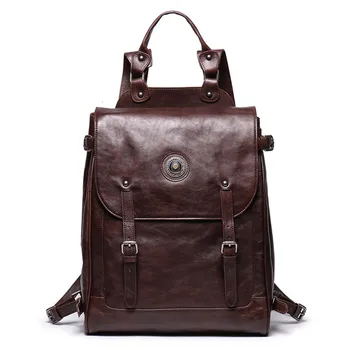 

Campus Popular Girls Laptop Backpacks Coffee Soft Genuine Leather Mochila Women Cow Leather Men Backpacks School Backpack Bags
