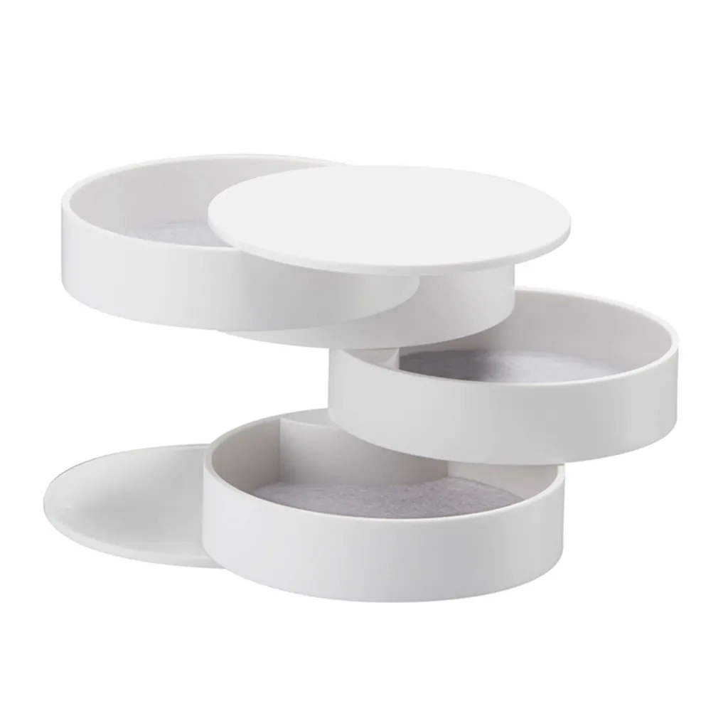 

4 Layer ABS Storage Box With Lid Rotatable Jewelry Accessory Necklace Bracelet Ring Earring Storage Tray Portable Organizer Case
