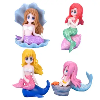 

4pcs Fish Tank Cute Decor Bonsai Ornaments Aquarium Decorations Little Mermaid for Home Bar Party Office