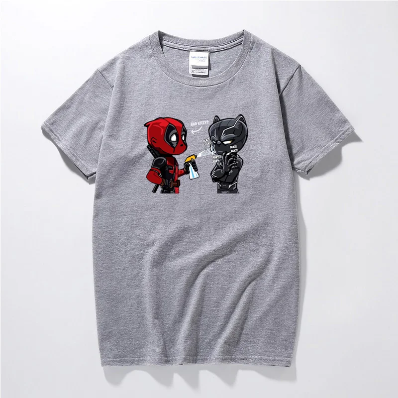 데드 풀 티셔츠 Bad Little Kitty 블랙 팬더 탑 Mens Tee 참신 하라주쿠 웃긴 t 셔츠 유니섹스 코튼 반소매 t 셔츠