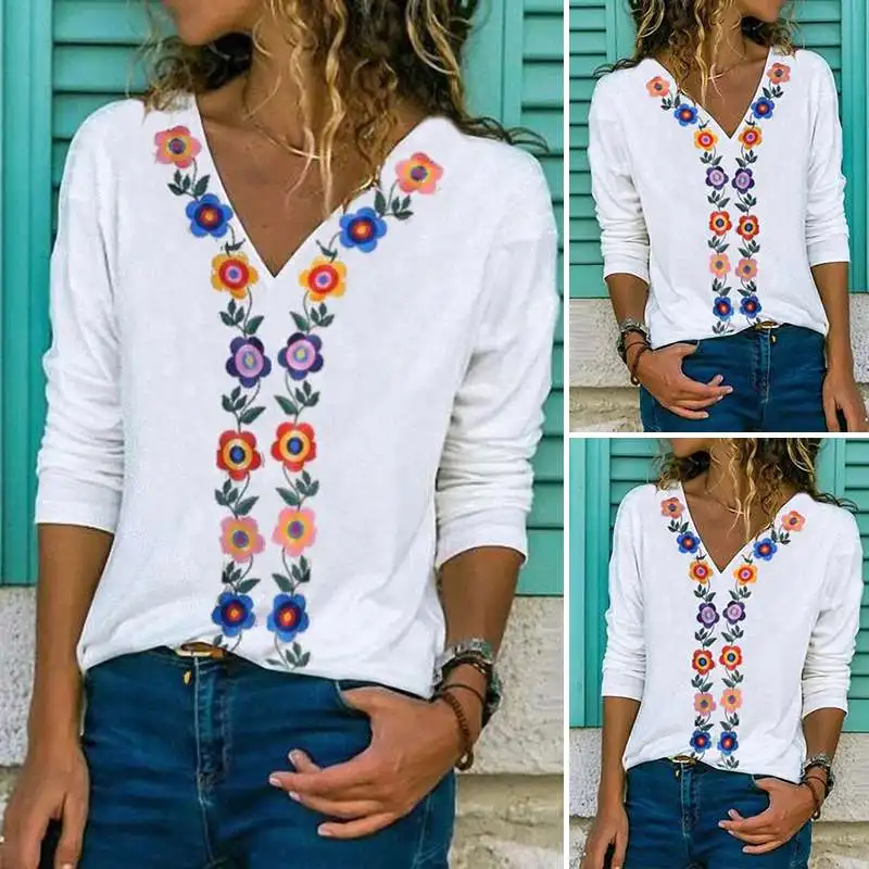 VONDA блуза в богемном стиле, повседневные свободные рубашки с v-образным вырезом и принтом, весна-осень, винтажные вечерние блузки, топы размера плюс, Женская туника