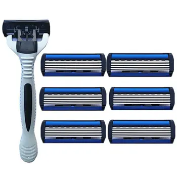 

6 Layer With Holder Efficient Bathroom Manual Home Beard Remove Razor Blade Set Replacement Stainless Steel Useful Portable Safe