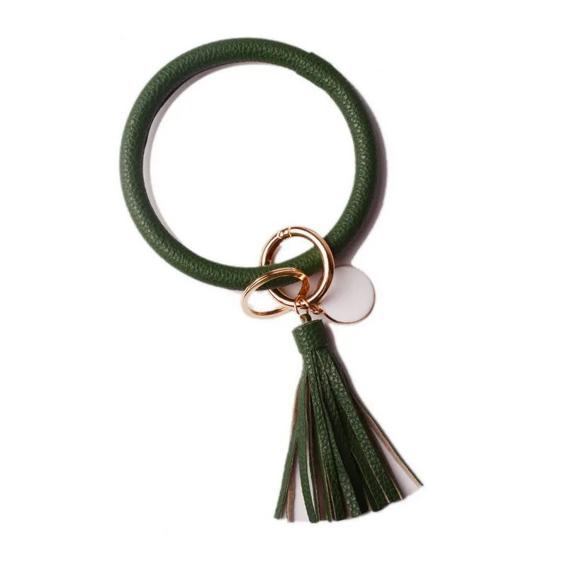 DZ0090 dark green Резиновые Новые Модные леопардовые брелок с кистями эмаль ПУ кожа O брелок монограмма круг браслет брелок для женщин девочек - Цвет: DZ0090 dark green