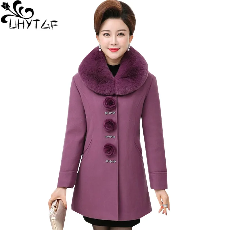 Женская однобортная шерстяная куртка с меховым воротником размеры до 5XL | одежда