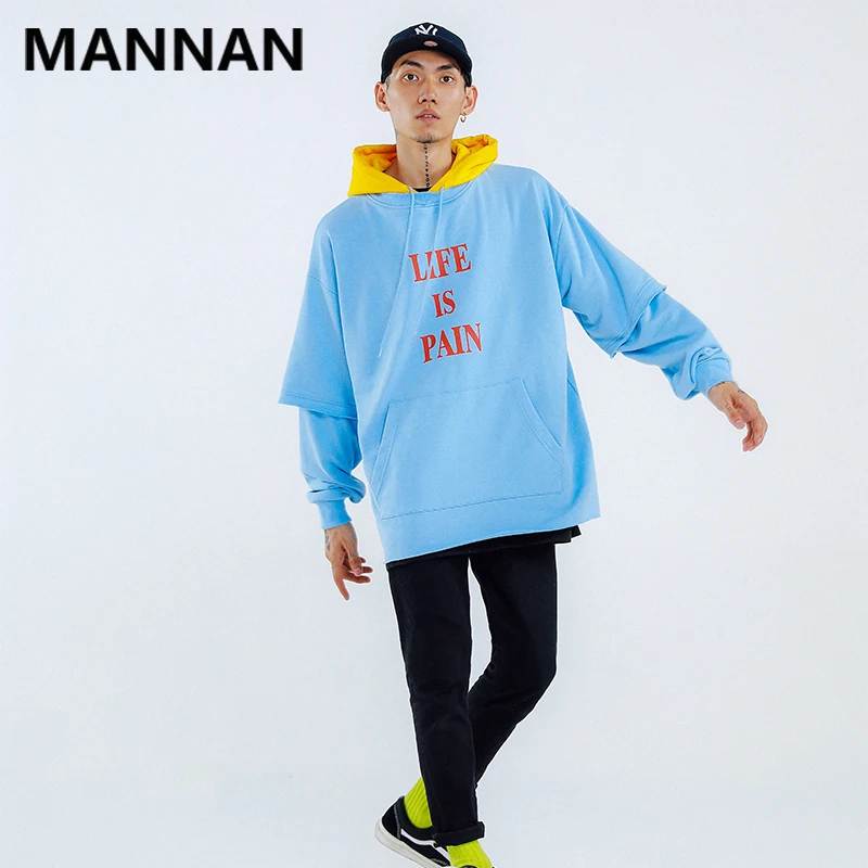 MANNAN хип хоп лоскутное письмо печатные толстовки с капюшоном мужские Harajuku Повседневный хлопковый пуловер Мода Уличная толстовки