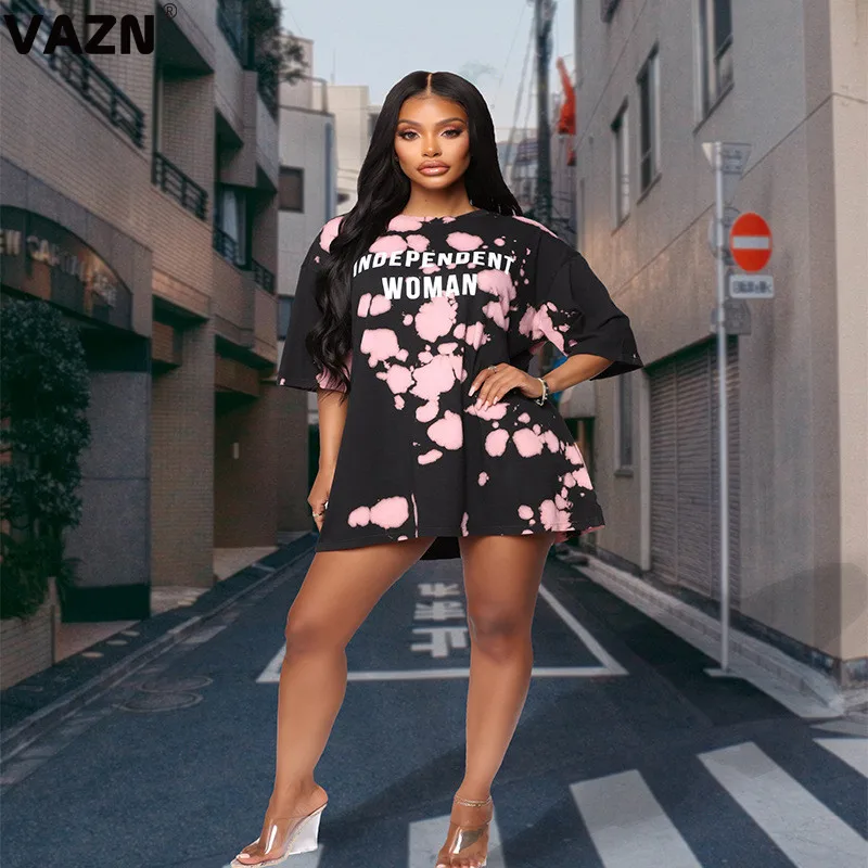 Модное женское прямое мини-платье с круглым вырезом и коротким рукавом | Женская