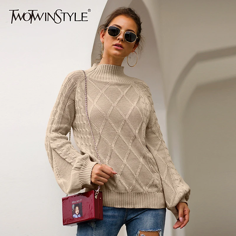 TWOTWINSTYLE элегантный вязаный женский свитер с высоким воротником пуловер