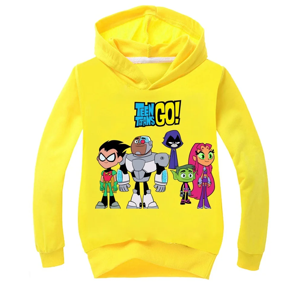 New Kids Boys Sweatshirts Teen Titans GO! Cartoon Baby Clothes Fashion Girl Kids Hoodie Black Tops Hoodies Teen Costume Unisex - Color: Yellow