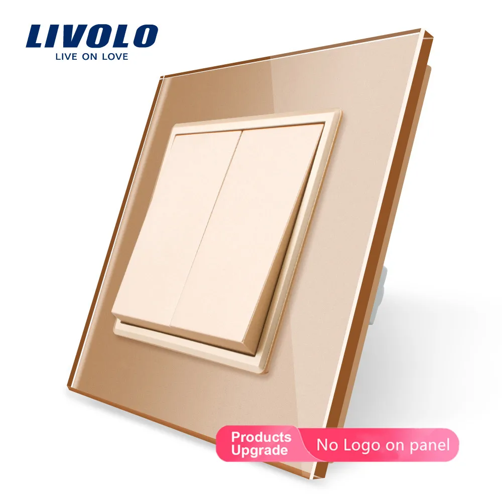 Livolo производитель роскошная белая/черная стеклянная панель, две банды, кнопочный переключатель, 2 банды 1 способ VL-C7K2-11/12, без логотипа
