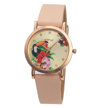 

tropical lady watch toucan bird pattern leather strap hot sale lady wristwatch summer design soft leather band