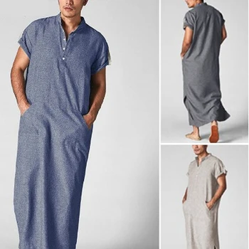 

Muslim Arab Abaya for Men Robe Arabic Casual Loose Short Sleeve Ropa Long T-Shirt Jubah Islamic Clothing Carnival Party Outfits