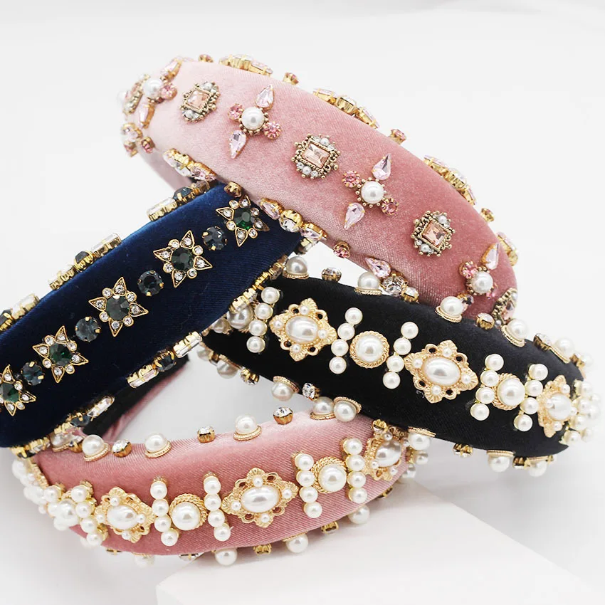 

Personality Headband Baroque Comfort Sponge Exaggerated Wild Temperament Headband Rhinestone Pearl Headband