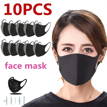 

10Pcs Spring Winter Black Sponge Breathable Mouth Mask Reusable Anti Pollution Face Shield Wind Anti Haze Mask Men And Women