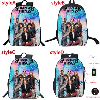 

4 Kinds Stranger Things Backpack Multifunction USB Charge Headphone Jack School Bags for Teenagers Men Women Travel Rucksack