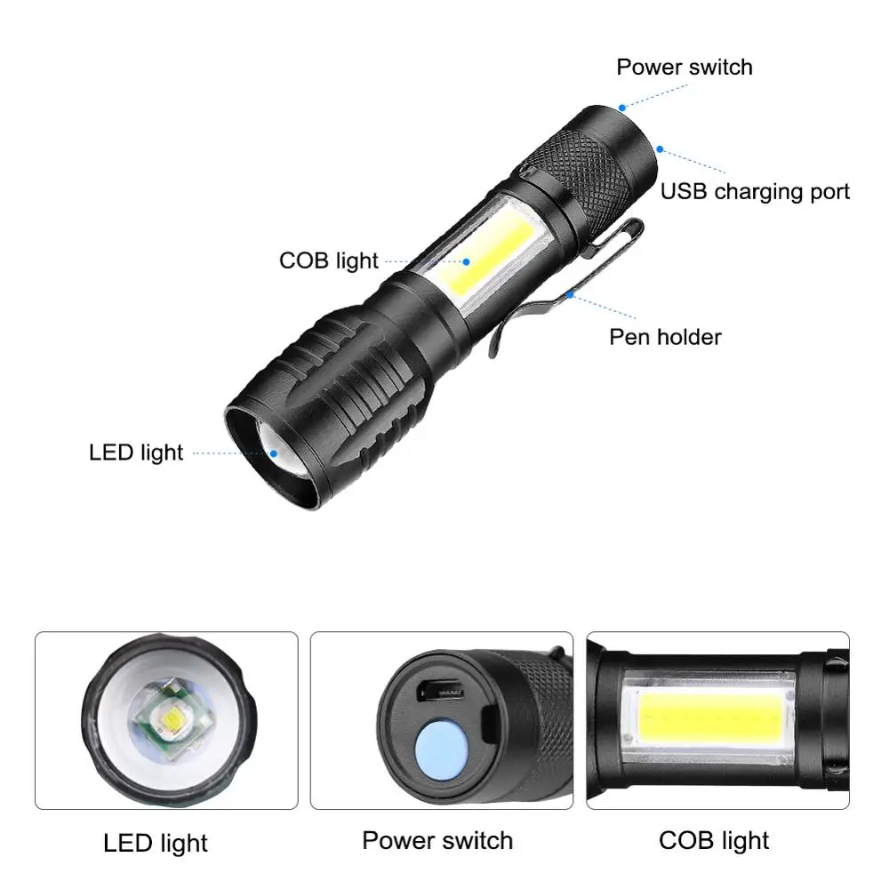 TOPINCN Torcia Ricaricabile LED COB Con Base Magnetica | 2200mAh | Impermeabile Per Campeggio E Emergenza (Blu)