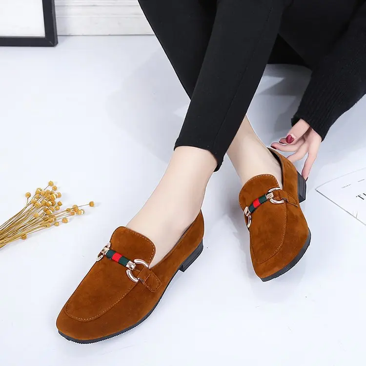 

Chunky-Heel Square Head Shoes Women's Casual Autumn 2018 New Style Korean-style Versatile Low Heel Small Leather Shoes Lazy Loaf