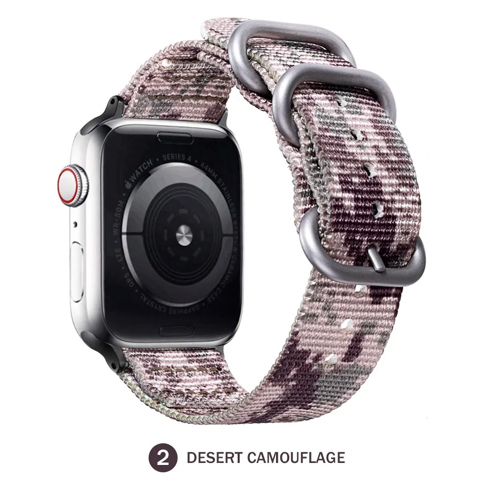Нейлоновый ремешок для apple watch группа 5/4/3/2/1 Спортивный Камуфляжный Комплект из трех кольцо ремешок 42 мм, 38 мм, ремешок для Аксессуары для iwatch - Цвет ремешка: Desert