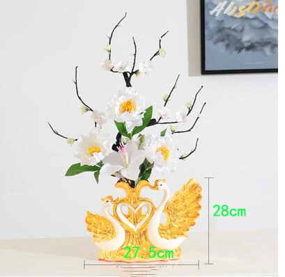 Modern Swan Ceramic Vase+Artificial Flower Ornaments Wedding Gifts Home Livingroom Desk Figurines Furnishing Crafts Decoration - Color: style6-L
