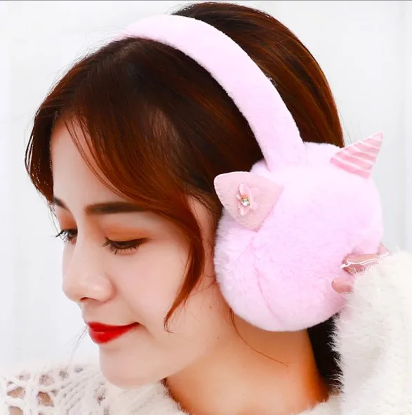 pink Новые модные женские зимние меховые ухо теплые наушники Кошка милый мультфильм студентов наушники корейский - Цвет: pink