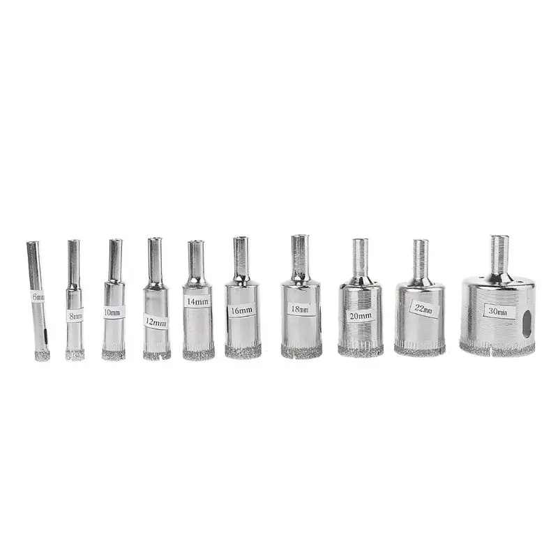 

10Pcs Diamond Coated Core Hole Saw Drill Bit Set Tools For Glass Tiles Marble N1HF