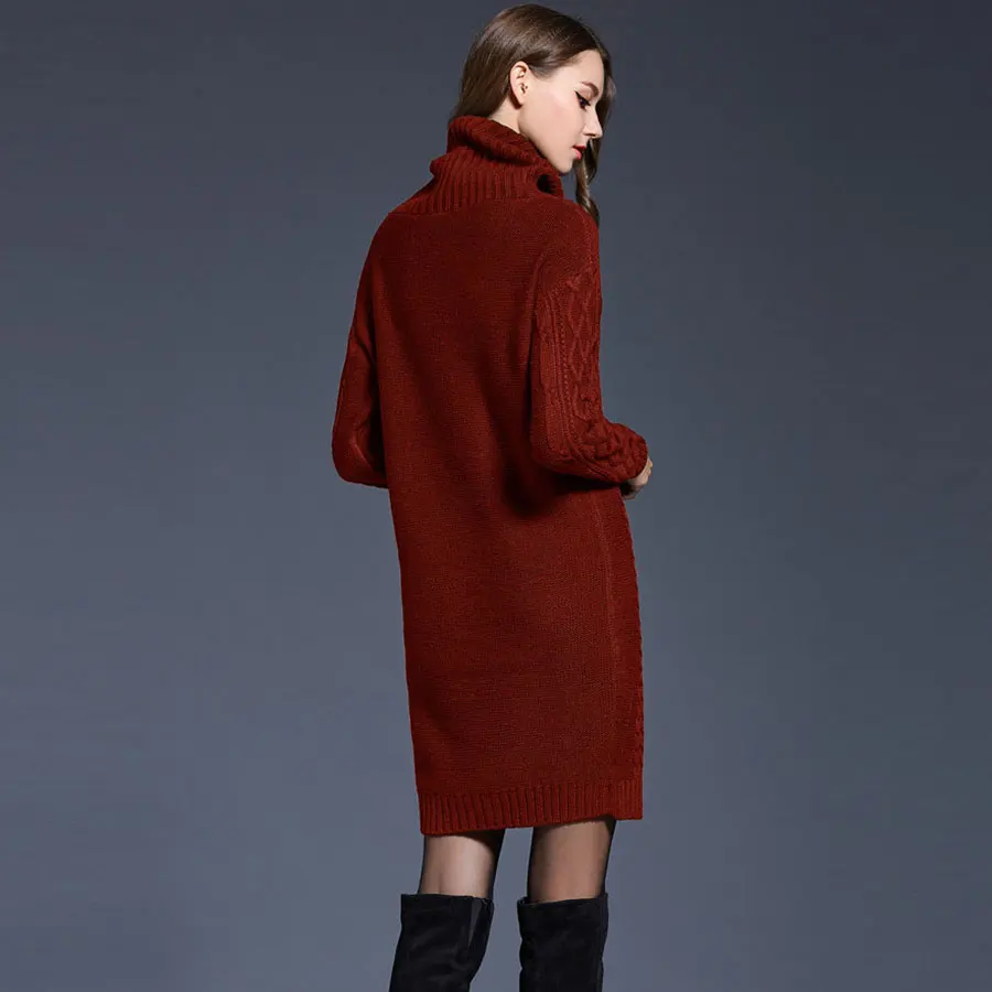 Cena Stałe golfem długi sweter kobiet dorywczo sweter w dużym rozmiarze z dzianiny sukienka jesień zima kobieta moda zagęścić ciepły sweter