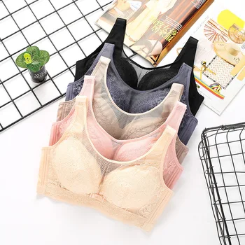 

Mom Middle-aged Large Plus-sized Underwear Bandeau Thin Cotton Breathable Large Strap Side Drawing Anti-Exposure Bra