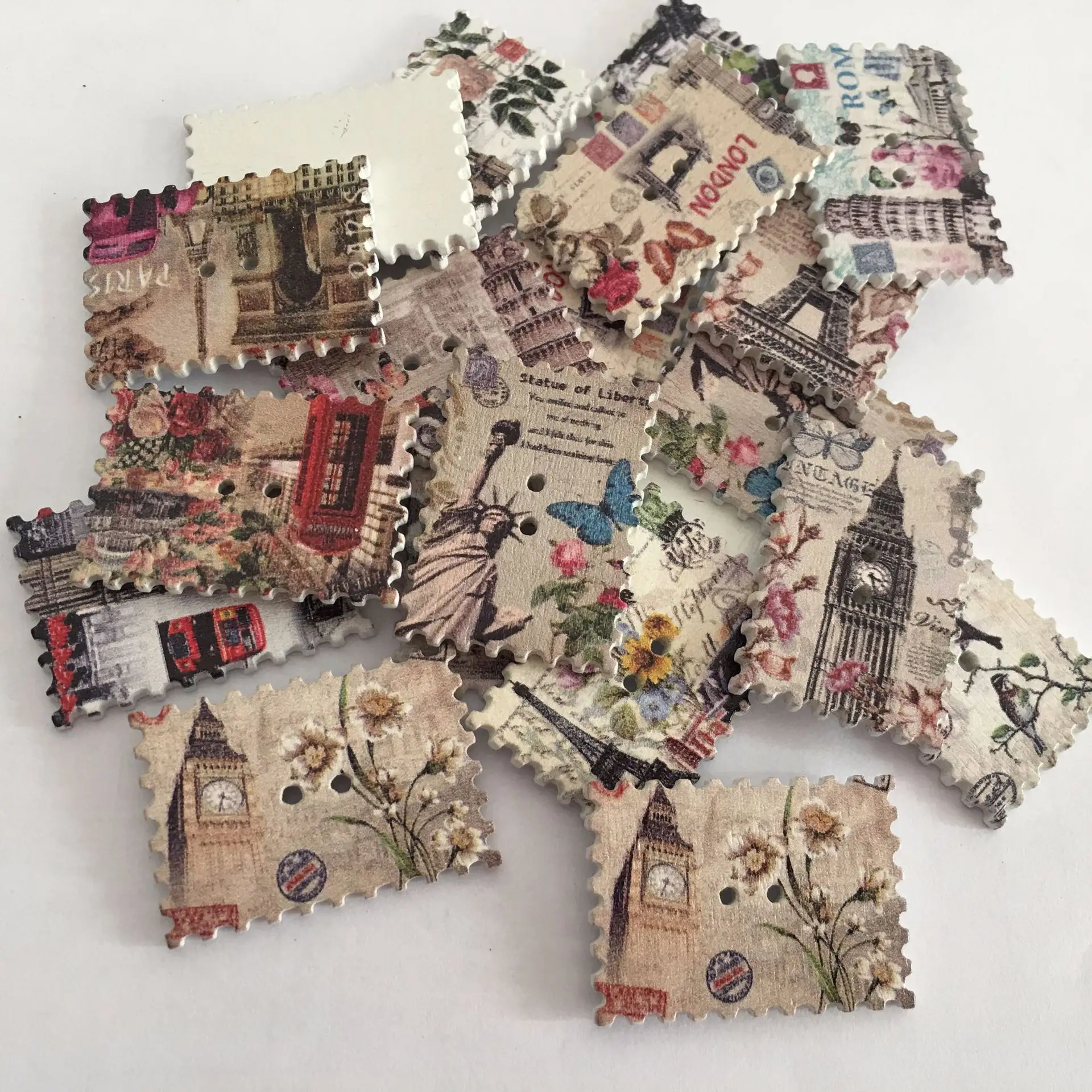 Креативные пуговицы винтажные открытки DIY деревянные окрашенные башни стильные открытки 10 пакетов Скрапбукинг аксессуары desiigner кнопки