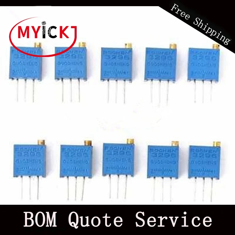 

3296W Multiturn Trimmer Potentiometer Kit High Precision 3296 Variable Resistor 500R 1K 2K 5K 10K 20K 50K 100K 200K 1M 50Pcs/Lot