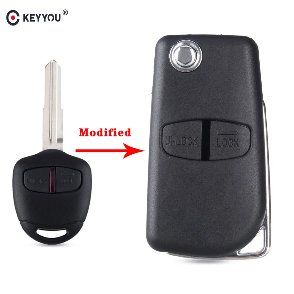 

KEYYOU Original/Modified Flip Remote Key Shell Case For Mitsubishi New ASX GRANDIS Outlander LANCER 2/3 Buttoons Right/leftBlade