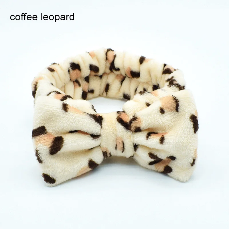 Leopard 2 Новые OMG буквы коралловый флис мыть лицо повязки для волос для женщин милый мягкий бант девушки повязки, резинки для волос аксессуары для волос в виде тюрбана - Цвет: Leopard 2