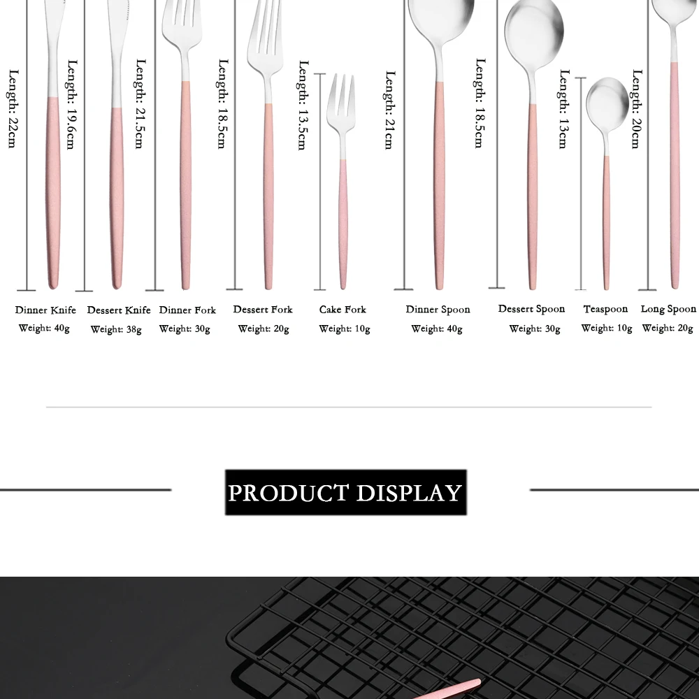 Description Picture 5 of itemPink Gold Western Tableware Dinner Knife Fork Spoon Teaspoon Flatware Cutlery Set Stainless Steel Home Dinner Dinnerware Set