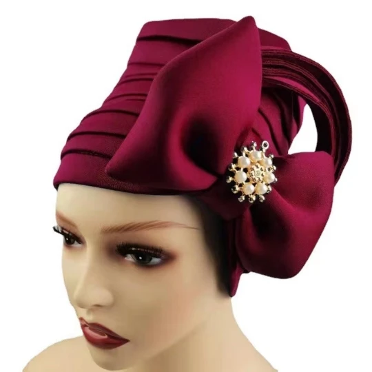African Turbans Auto Gele Women Hat Dradped With Bow Bonnet Head Wraps Fashion New Solid Bandana African Headtie Hijab Caps 2021 african style clothing Africa Clothing