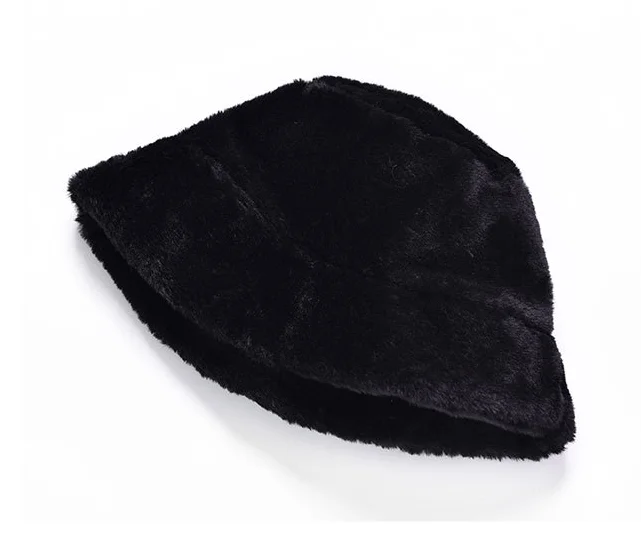 Новая плюшевая Рыбацкая шляпа женская осенняя и зимняя теплая шапка для бассейна Корейская версия простой и простой широкополой шляпы - Цвет: black
