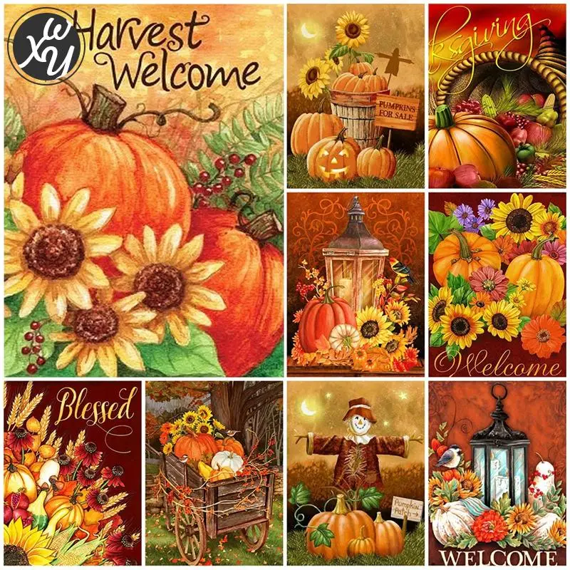 WEIWEI Diamond Embroidery Thanksgiving 5D Diy Handmade Gift Pumpkin Painting Cross Stitch Mosaic Rhinestones Kits Decor | Дом и сад