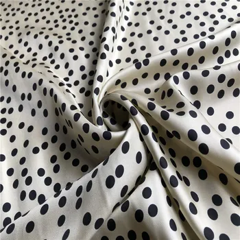 

100cm*135cm 100% Natural Silk Fabric Beige Black Polka Dot Material Silk Twill