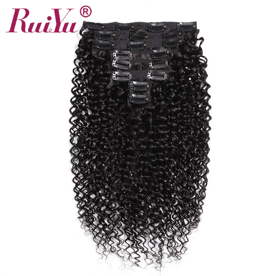 

Clip In Human Hair Extensions Kinky Curly Clip Ins Remy Natural Hair Clip Ins 8 Pc/Set RUIYU Hair Natural Color 120 g 10-28 Inch