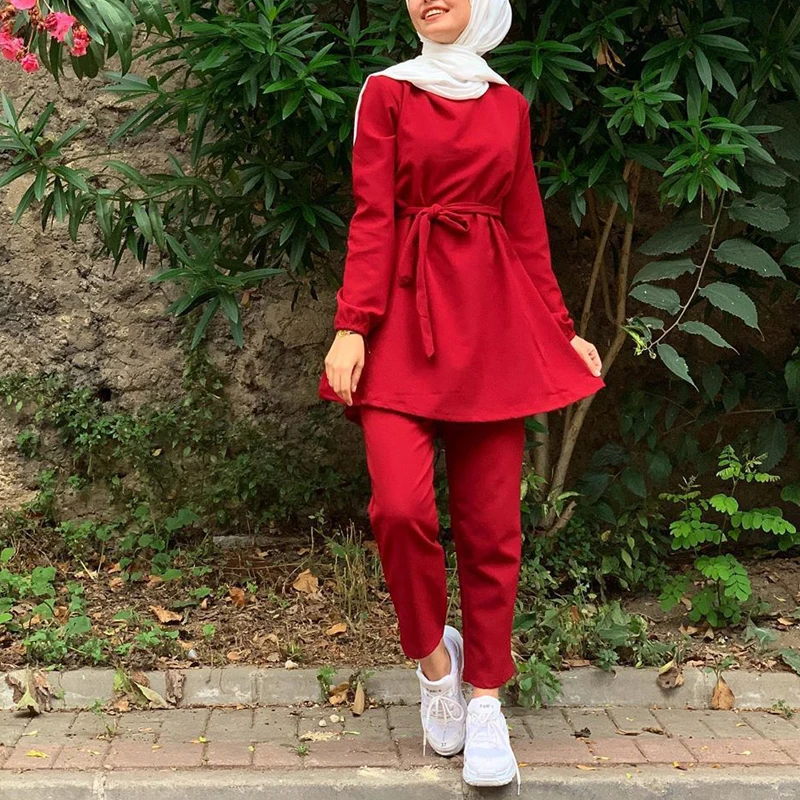 Two-piece Muslim Abaya Turkish Tops Pants Vetment Femme Hijab Dress Abayas For Women Caftan Kaftans Islam Clothing Djellaba Robe