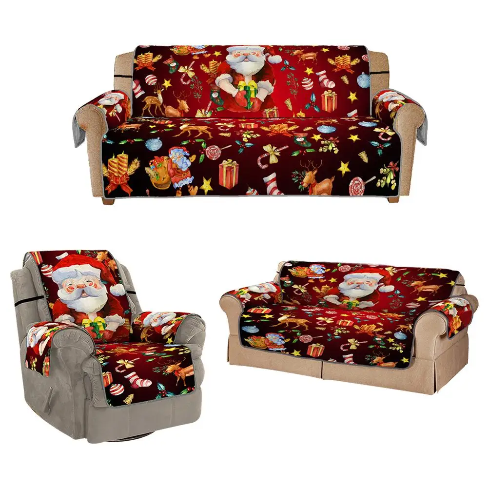 Чехол для дивана с рождественским принтом, защитный чехол для дивана с изображением Санта Клауса, чехлы для дивана, Пылезащитная наволочка для гостиной