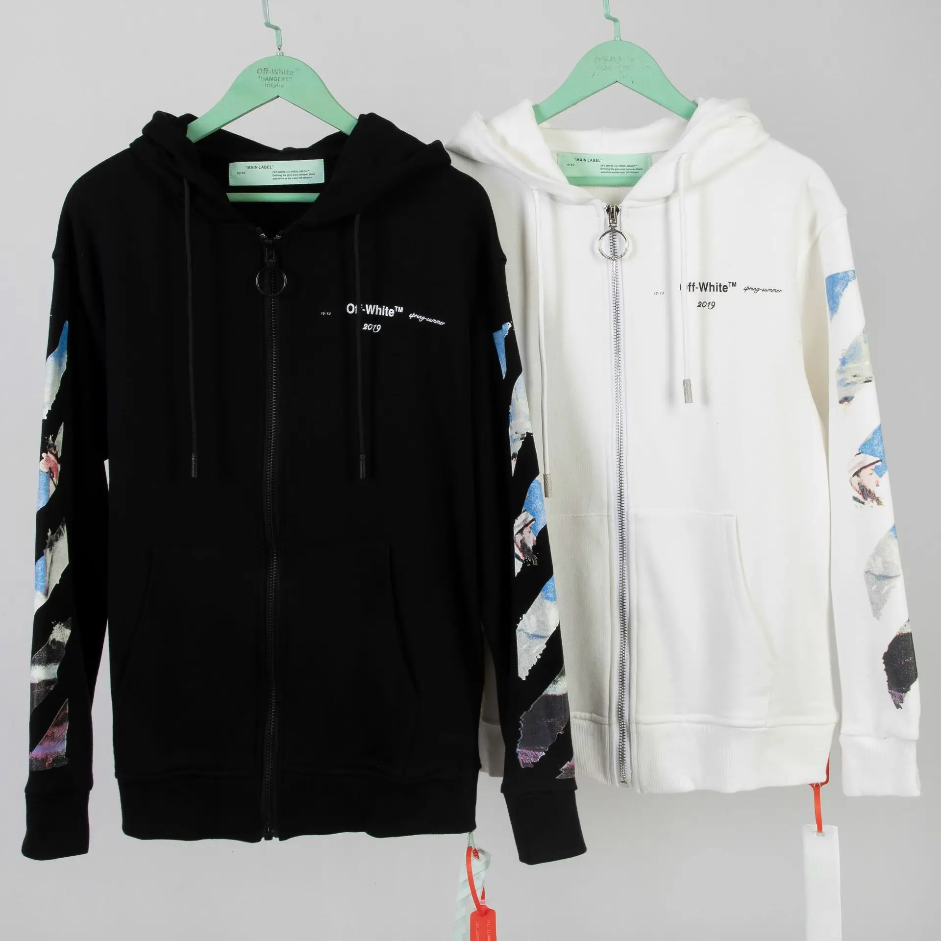 

OFF-WHITE OW high quality 19SS Monet oil painting boat men couple zipper hooded Sweatshirt