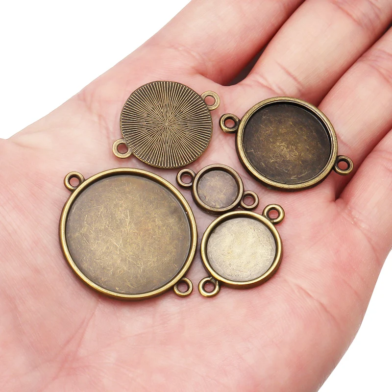 10 Stück 8–25 mm antike Bronze-Cabochon-Basisverbinder, Tablett-Einfassungen, blanko, Armband-Fassungszubehör für die Schmuckherstellung – Detail 2