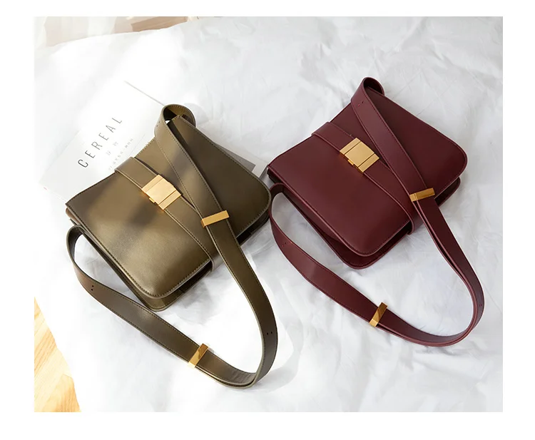 wide strap flap bags split leather shoulder bag for female solid high quality crossbody bags simple cowhide bag for women