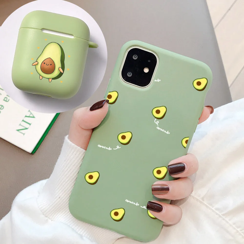 Cute Avocado Phone Case For iphone 11 12 Pro MAX X XR Case Liquid SiliconeFor iphone 7 8 Plus Cover With Airpods 1 2 3 Pro Case