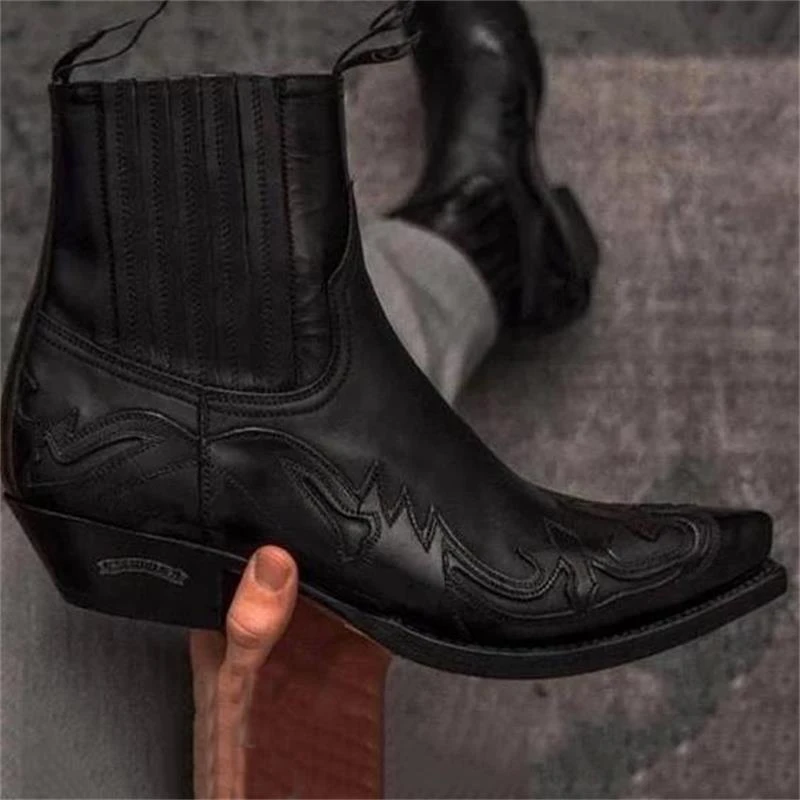 Botas de manga puntiaguda para hombre, botines estilo Cowboy Retro, hasta la rodilla, la - AliExpress