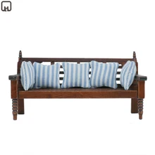 Миниатюрный Кукольный домик деревянная скамейка мини игрушка кукольный дом мебель длинный стул с подушкой 1:12 Шкала