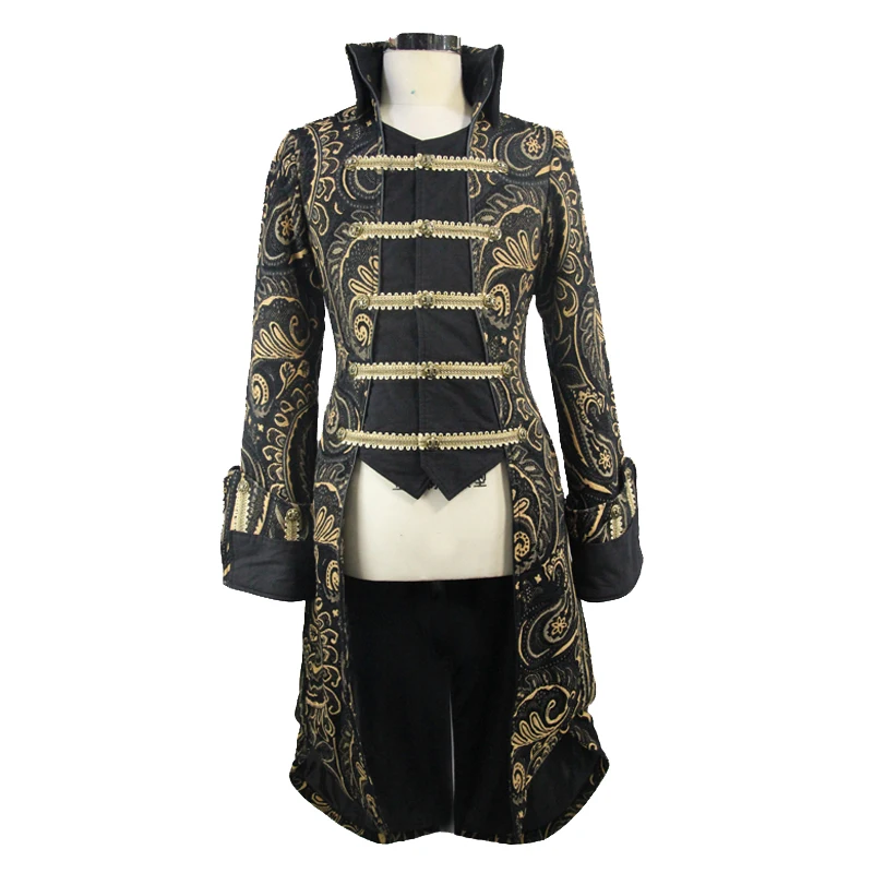 Devil Fashion Men Gothic Jacket Palace Long Jackets Embroidery High Neck Party Evening Dinner Winter Coat