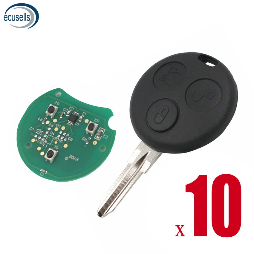 10PCS/LOT, 3 Buttons Remote Key Fob 433/434MHz For Benz Key Smart Fortwo Forfour Roadster Smart City Coupe