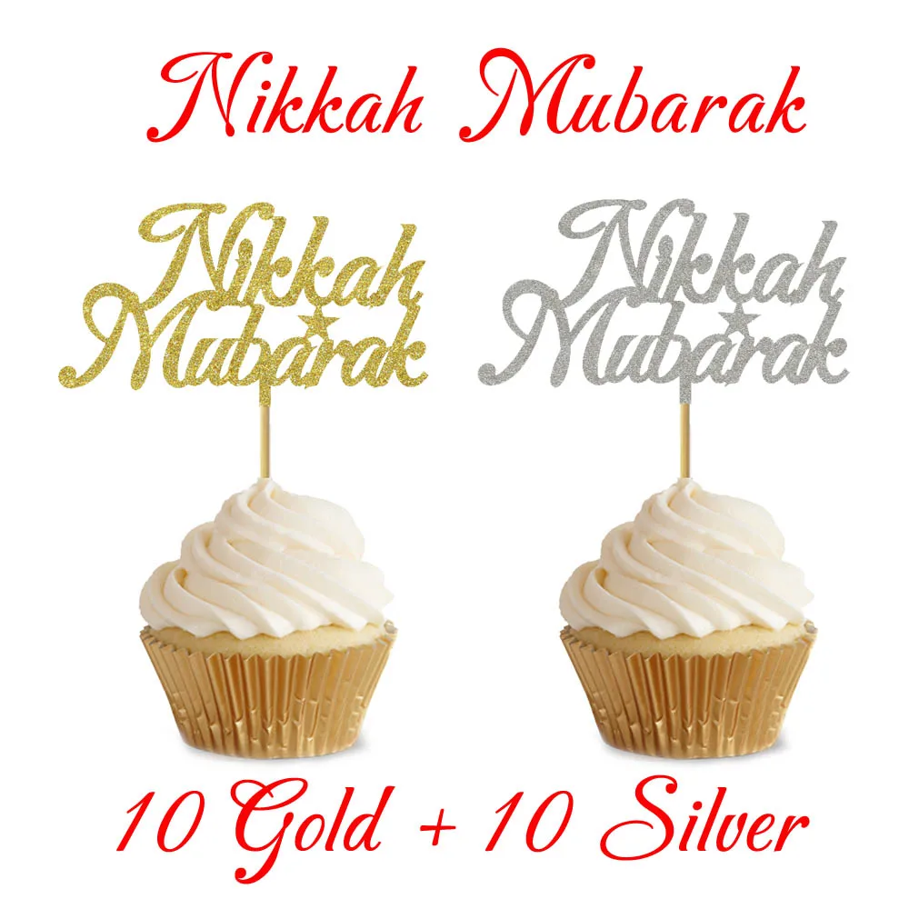 20 шт. 3x5 дюймов Eid Топпер для кексов Nikkah Mubarak Eid Mubarak hajj Mubarak Umrah Mubarak Топпер для кексов Eid al-Fitr украшения - Цвет: Nikkah Mubarak