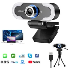 Cámara web FUll HD 1080P, Webcam con micrófono para PC, ordenador, cámara Web USB con soporte de luz