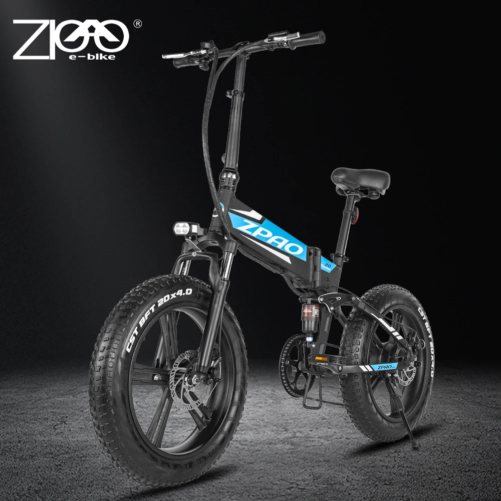 ZPAO Electric Bike 500/750W Fat Tire 20x4.0 Inches Folding E 48V 12.8Ah Lithium Battery Front and Rear Suspension Bicycle | Спорт и